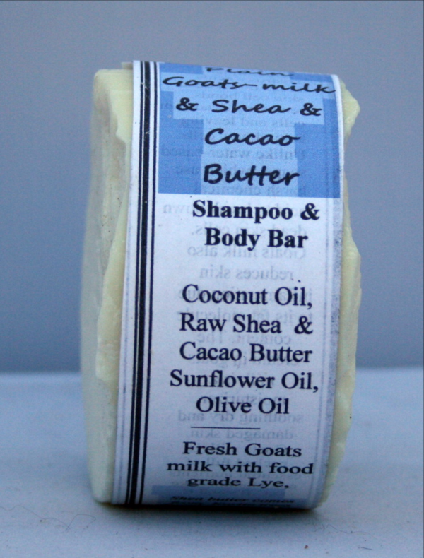 Plain Goats Milk, Shea & Cocoa Butter Shampoo & Body Bar by Meek Goat Milk Creations - Image 2